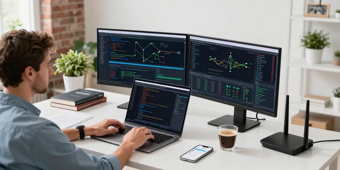 快连 network optimization tools in a modern tech workspace, showcasing productivity and advanced analytics.