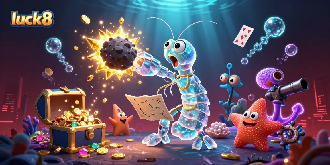 Explore winning strategies at luck8 with vibrant 3D illustration of thrilling underwater treasures.
