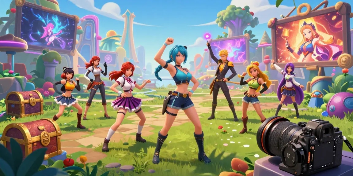 Exciting lewdspot gaming characters interacting in a vibrant virtual world.