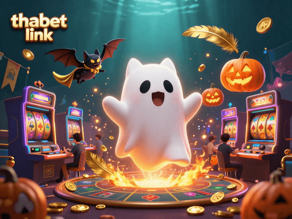 Experience thrilling gameplay with the thabet link in this vibrant casino scene featuring an enchanted ghost cat.