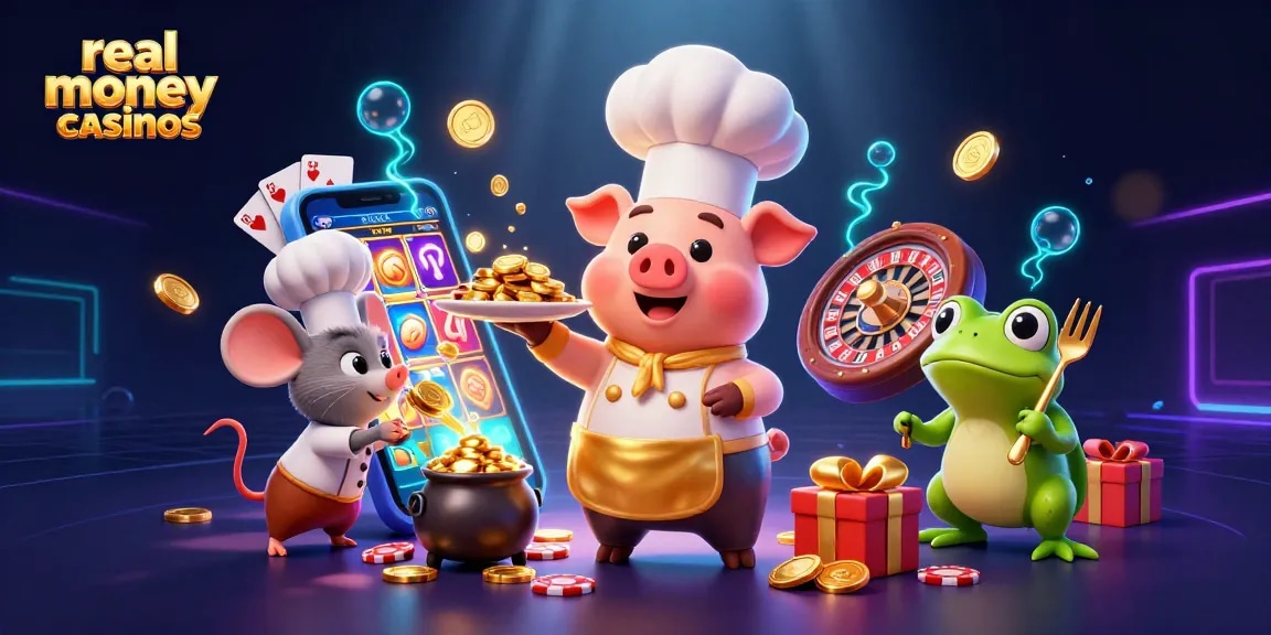 Experience the excitement of real money casinos with our vibrant illustration of characters and games.