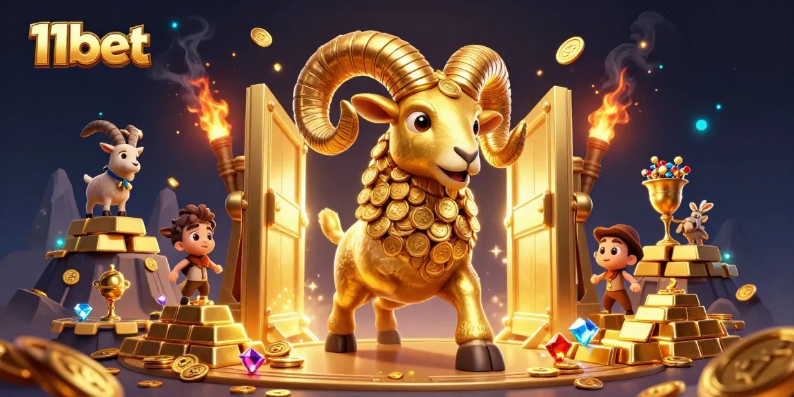 11bet brings excitement through golden ram charging past treasure vaults in a vibrant casino setting.
