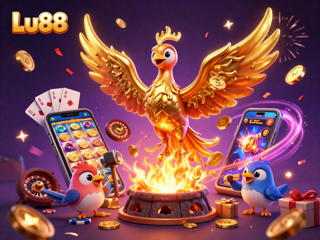 Experience Lu88's vibrant casino energy with a golden phoenix and exciting gaming elements.