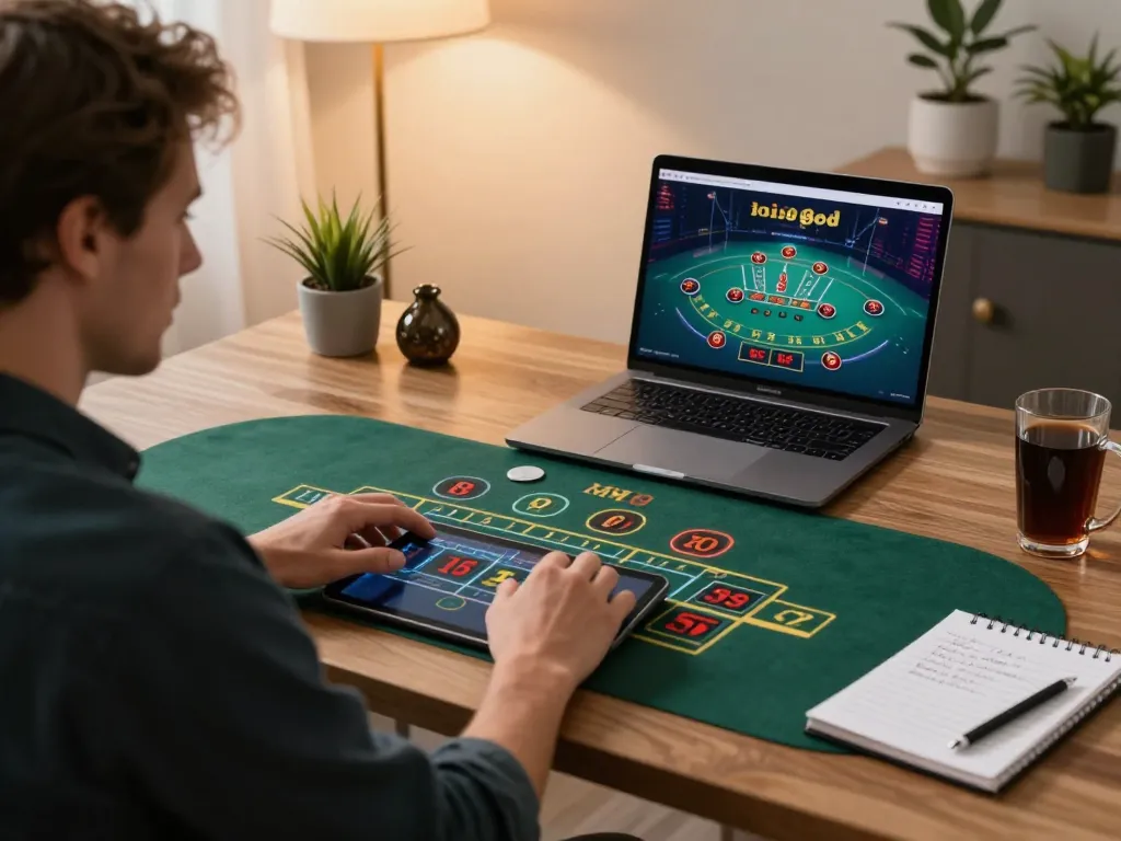 Player engages in live dealer blackjack on MM88, showcasing strategic gameplay in a stylish home office.