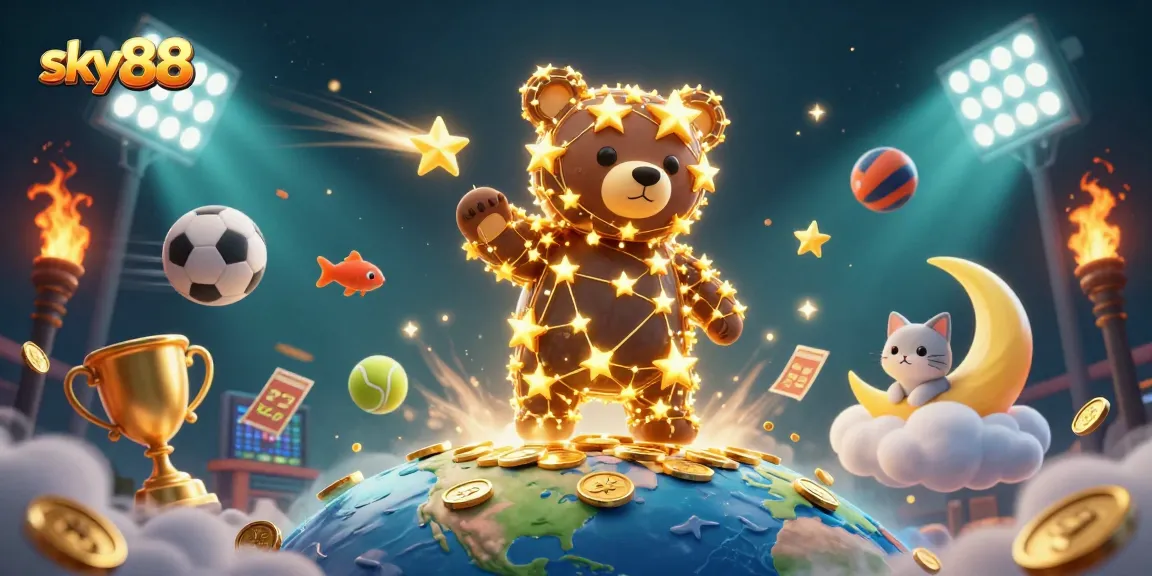Engage with sky88 and discover thrilling sports betting action in a vibrant, dynamic 3D illustration.
