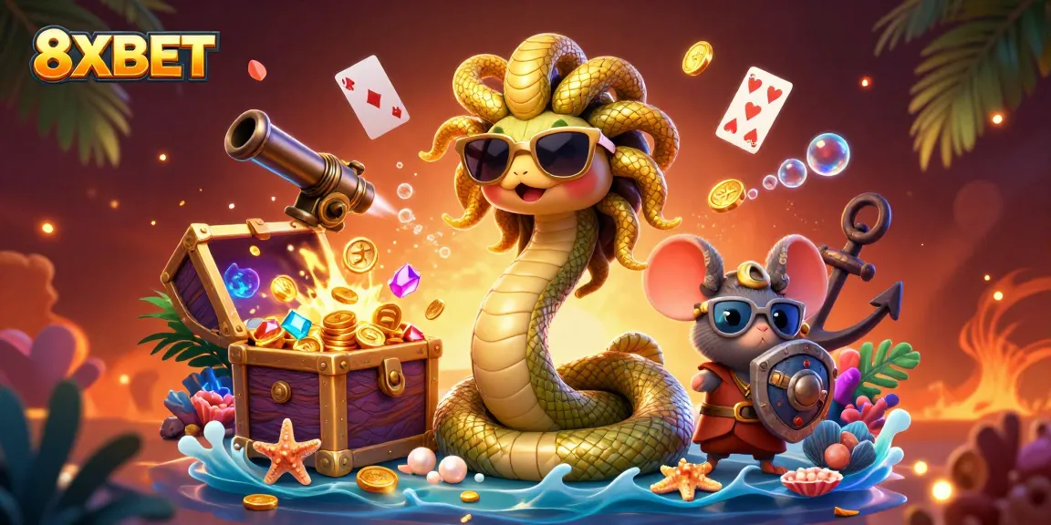 Engage with 8XBET's unique casino scene featuring Medusa and treasures amid dynamic gameplay elements.