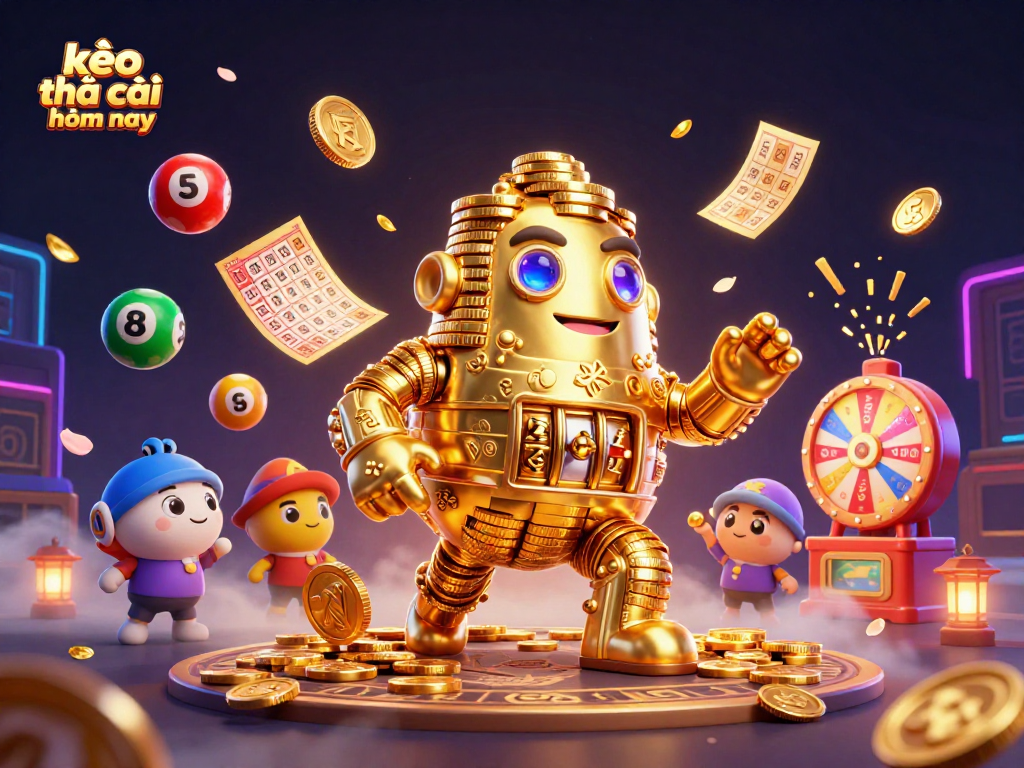 Engage with the thrilling kèo nhà cái hôm nay experience amidst colorful lottery elements and dynamic gold visuals.
