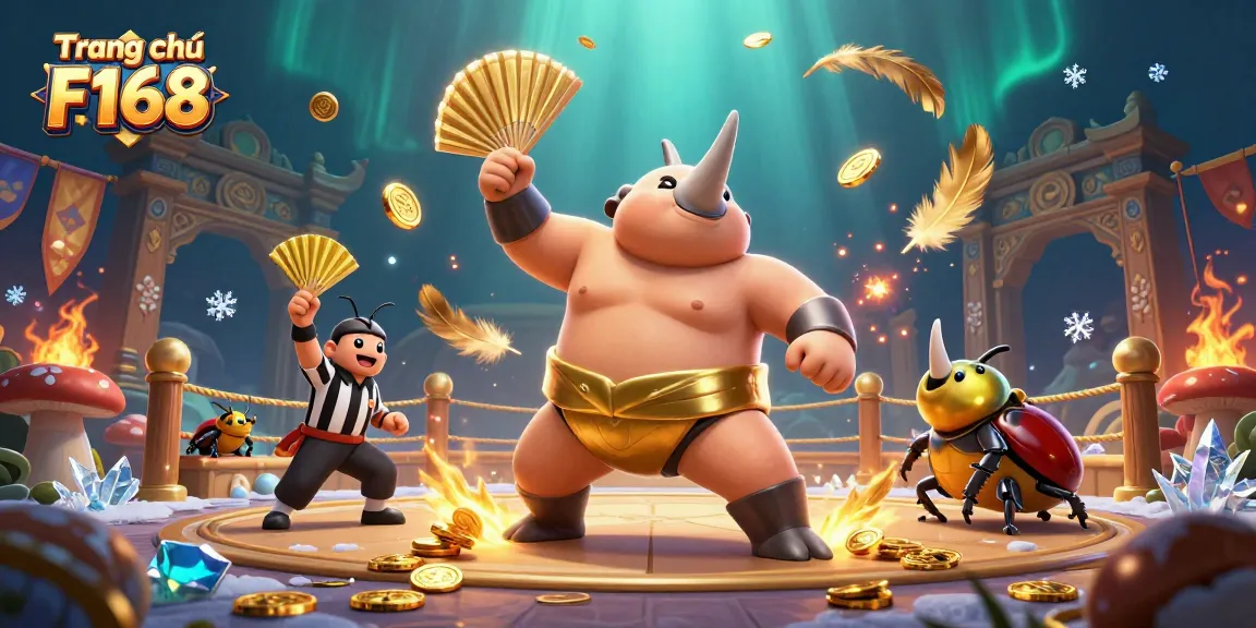 Experience the excitement at Trang chủ F168 with a dynamic scene of a beetle sumo champion and thrilling elements.