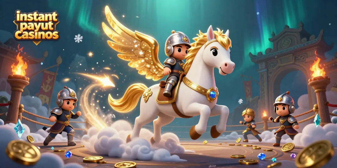 Experience the thrill of instant payout casinos with a 3D cartoon knight riding a celestial horse.