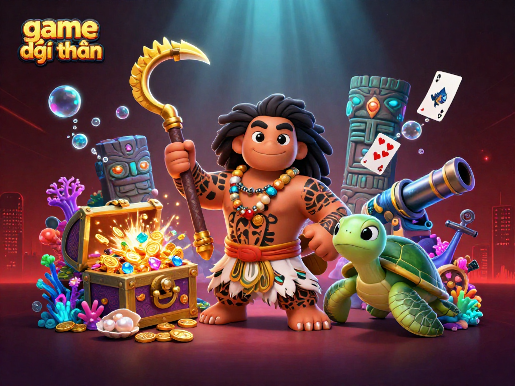 Experience the thrill of game đổi thưởng with a vibrant underwater casino scene featuring animated characters and treasures.