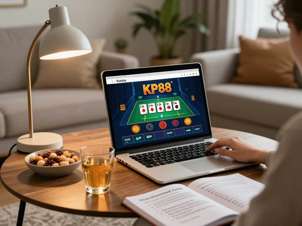 Engaging in KP 88 online gaming with strategy notes in a cozy home setup.