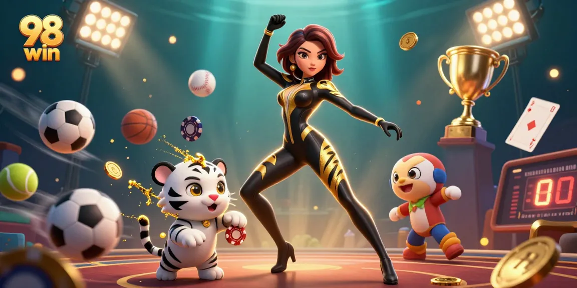 Experience thrilling gameplay at 98 win, featuring a dynamic scene with captivating elements of sports and gambling.
