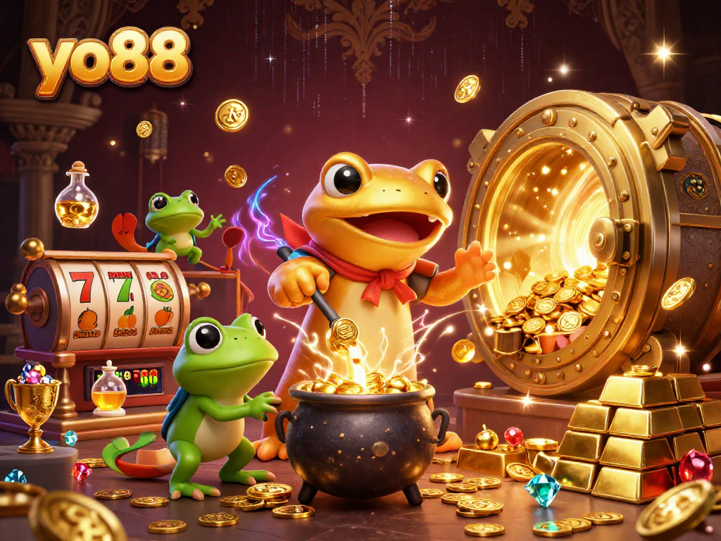 Experience the excitement at yo88 with a whimsical alchemist transforming metals into gold coins.