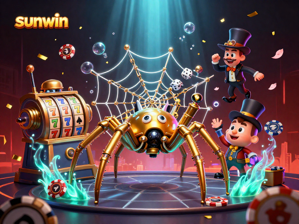 Spin lucky slots and chains in the sunwin casino scene with a steampunk spider.