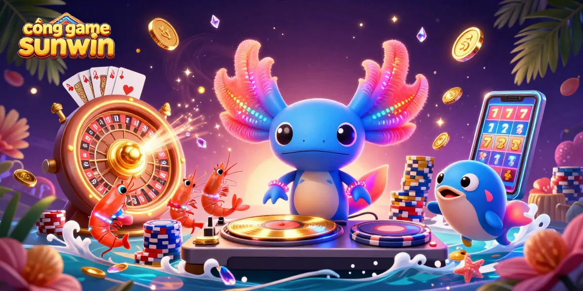 Cascading gems and vibrant characters celebrate at cổng game sunwin, offering exhilarating gaming thrills.
