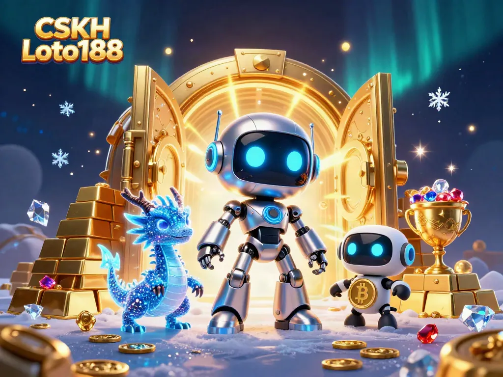 Experience exciting gaming with CSKH Loto188 illustrated with futuristic characters and vibrant treasure elements.
