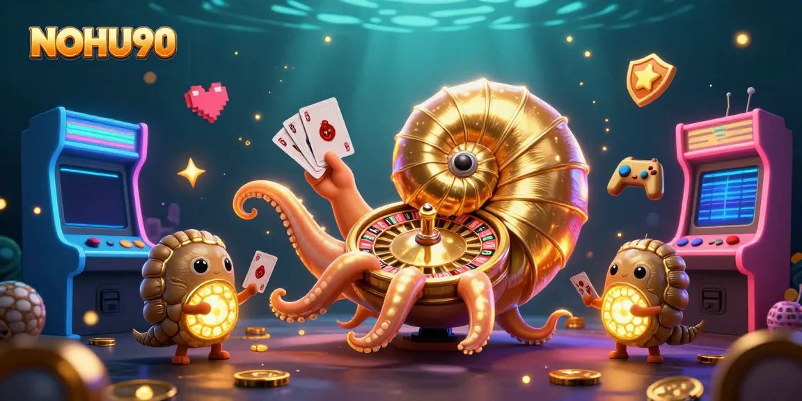 Experience immersive gaming with NOHU90's vibrant 3D casino world, featuring a giant roulette nautilus.