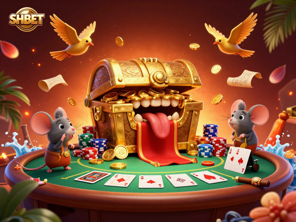 Engage with SHBET's thrilling gaming world, featuring colorful poker elements and dynamic gaming excitement.