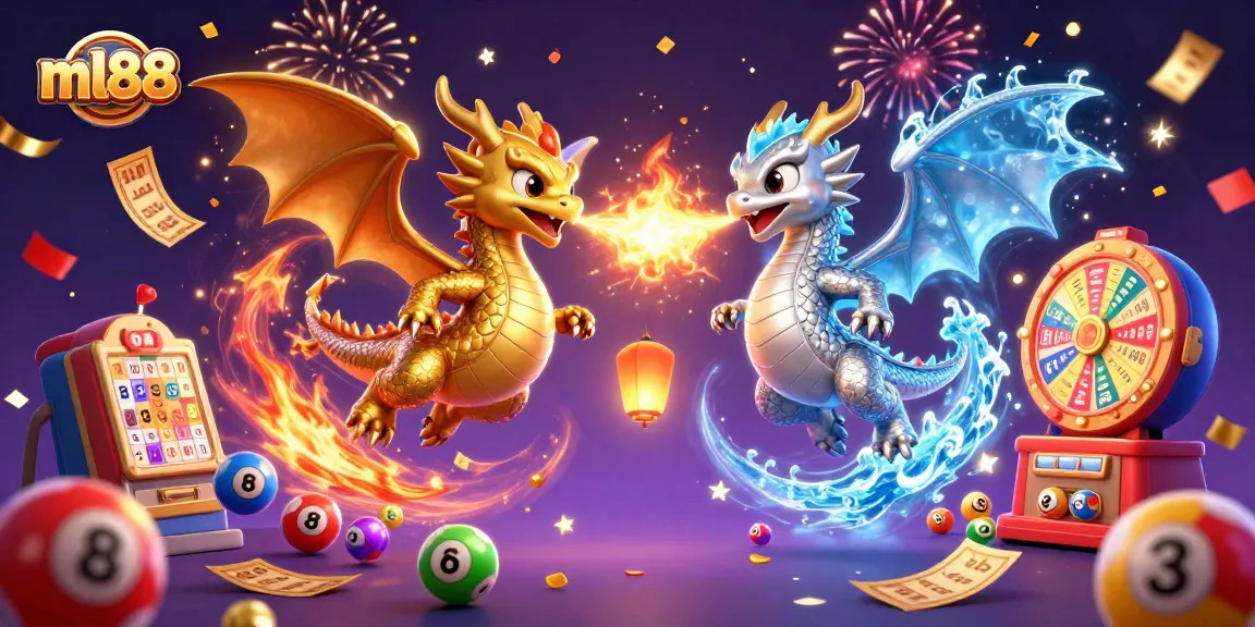 Experience thrilling casino action with ml88's dragons breathing fire and ice among lottery elements.