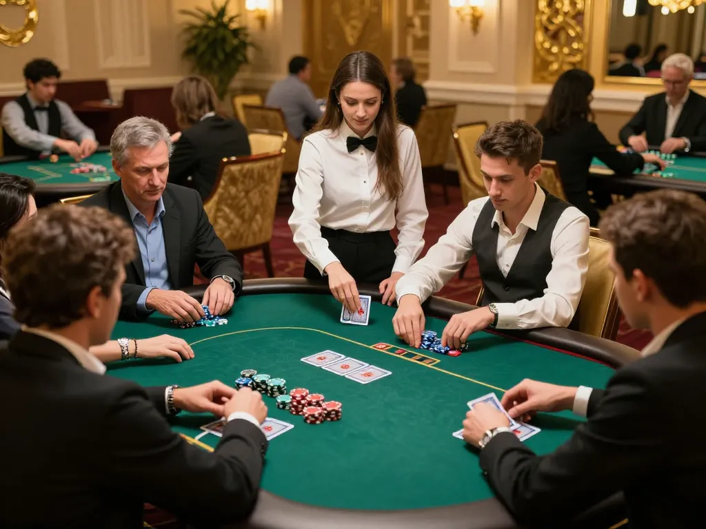 Kuwin VIP players engaged in a high-stakes poker game inside an elegant casino.