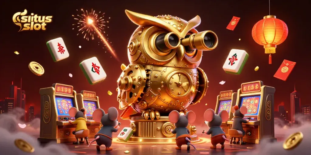 Experience the excitement of situs slot gaming with a bustling casino scene full of energy and vibrant elements.