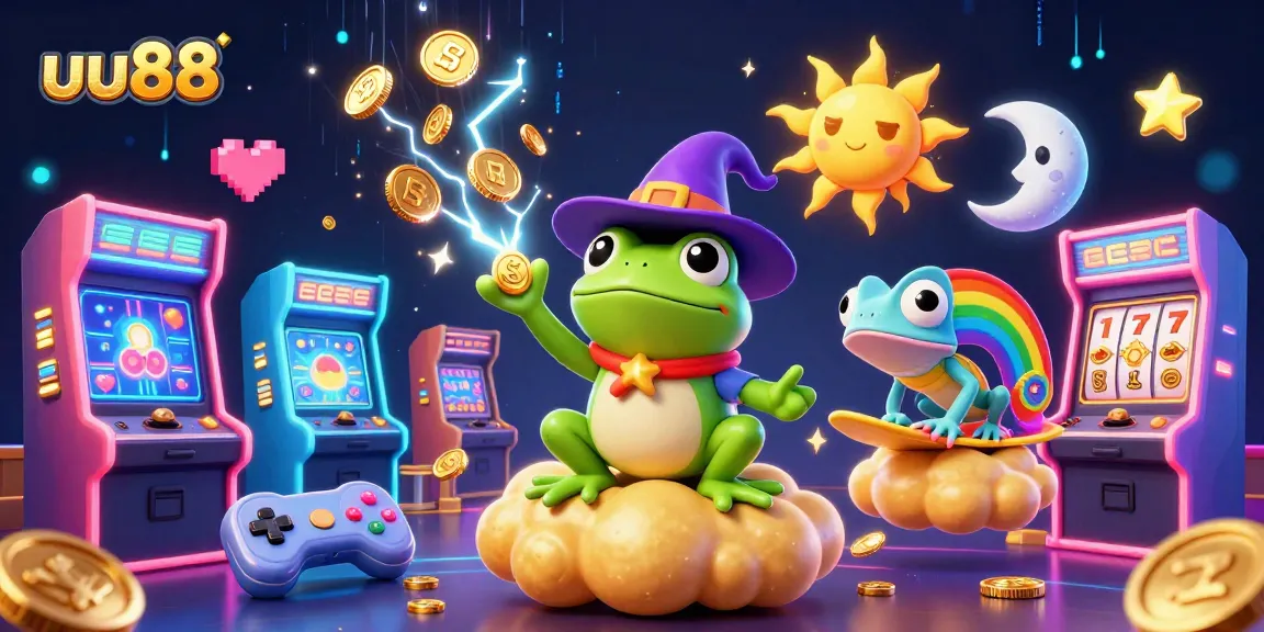 Experience the excitement of uu88 with a magical storm of golden coins and vibrant gaming characters.