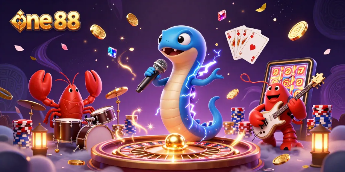 One 88 electric eel DJ performing in an underwater casino, with vibrant cosmic atmosphere and exciting gaming elements.