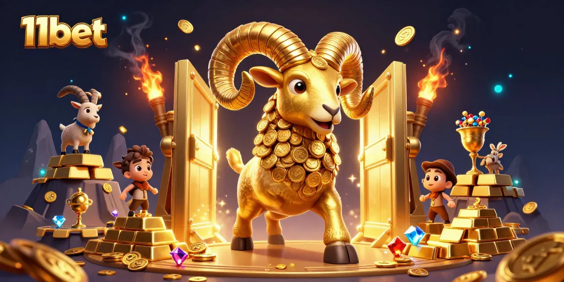 11bet brings excitement through golden ram charging past treasure vaults in a vibrant casino setting.