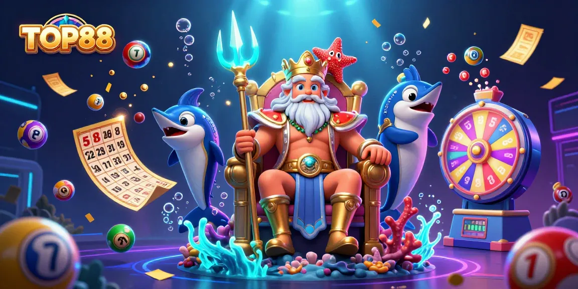 Experience the thrill of TOP88 with sea king Neptune and exciting gaming elements in vibrant celebration.