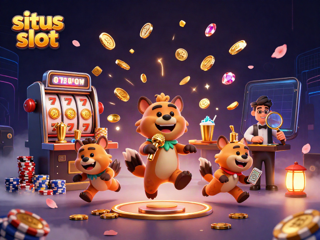 Experience thrilling situs slot action in a vibrant casino scene with hyenas running the show.
