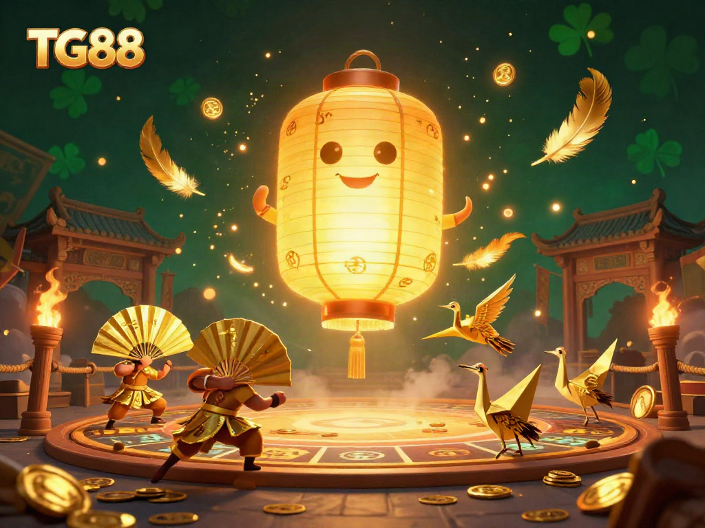 Experience thrilling moments at TG88 as golden lantern spirits illuminate the vibrant casino atmosphere.