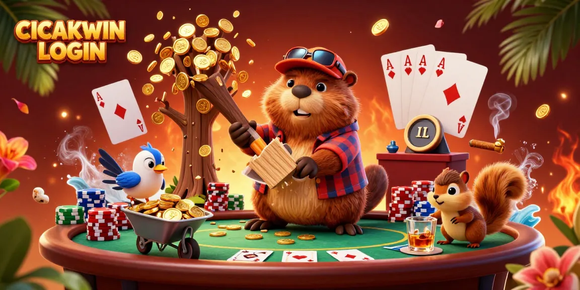 Engage with the exciting CICAKWIN LOGIN experience as characters celebrate a gold rain amidst a vibrant casino atmosphere.
