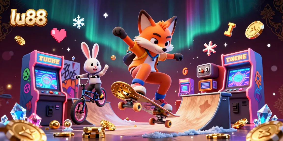 Experience thrilling action with lu88 in this vibrant 3D casino scene featuring dynamic characters and gaming elements.