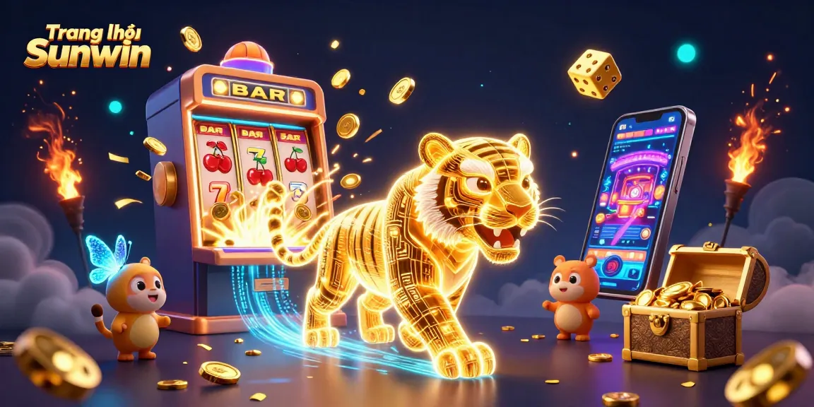Experience excitement with Trang chủ Sunwin as the neon-wireframe golden tiger explores a digital casino landscape.