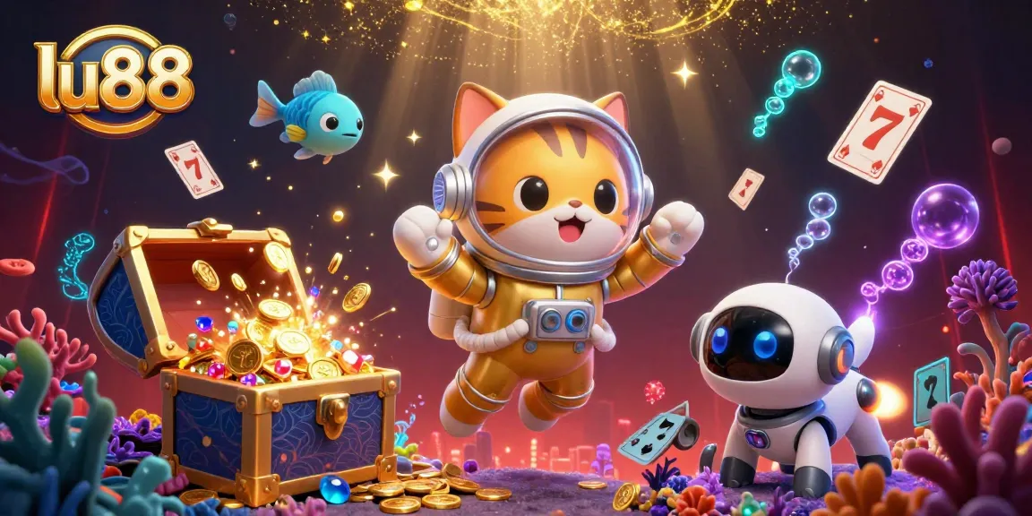 Experience thrilling slots with lu88 featuring a vibrant 3D casino adventure illustration.